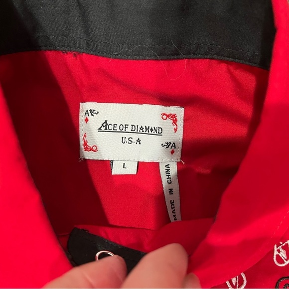 Ace of Diamond Western Cowgirl Red Pearl Snap Shirt Button Embroidery Size L - Picture 8 of 10